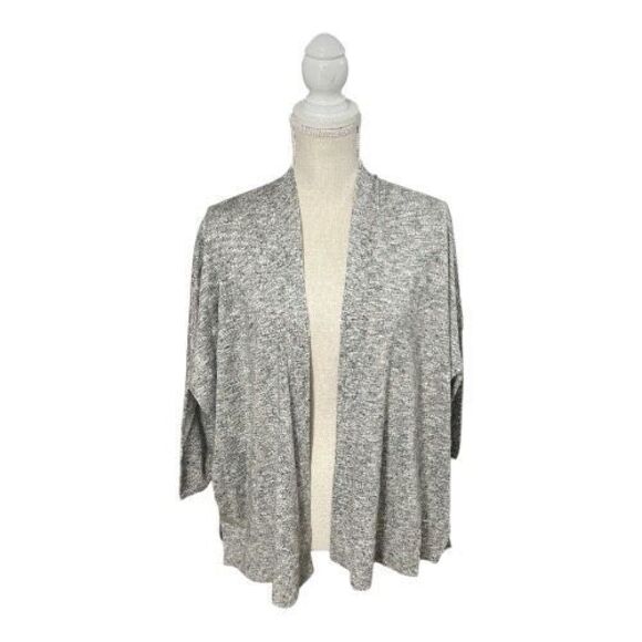 Loft Petites Women Grey Sparkle Cardigan Size M Petite Open Front 3/4-Sleeve - Picture 1 of 12